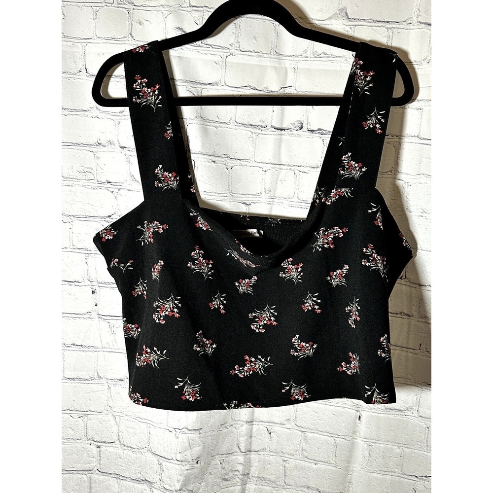 Abercrombie & Fitch Womens XXL Black Floral Smocked Back Crop Top Square Neck